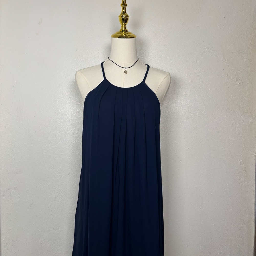 dark navy blue halter flowy midi dress night‎ out romantic minimalist boho y2k